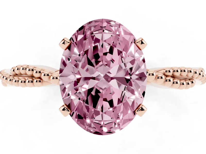Oval Twisted Engagement Ring Setting for a Fancy Pink Lab-Grown Diamond | Beaded Twist | Rose Gold