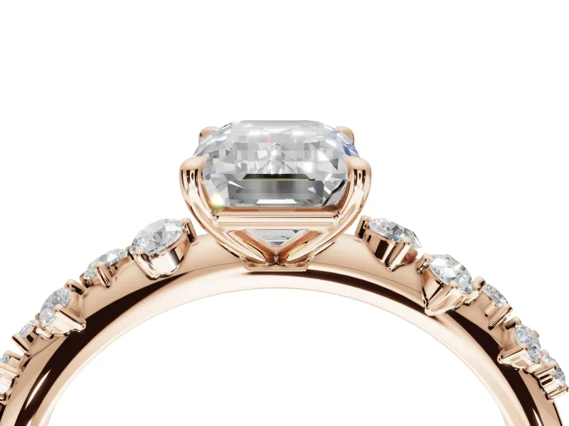Emerald Cut Solitaire Engagement Ring Setting | Graduated Scattered Accents | Rose Gold