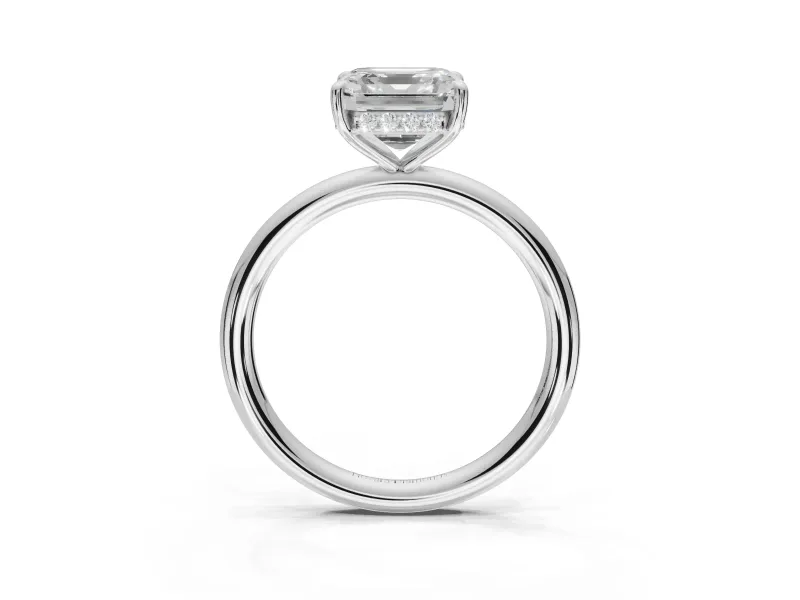 Asscher Cut Hidden Halo Engagement Ring Setting | Thin Plain Band | Platinum