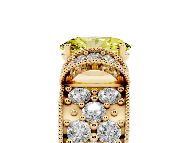 Oval Vintage Pave Engagement Ring Setting for a Fancy Yellow Lab-Grown Diamond | Milgrain Edges | Yellow Gold