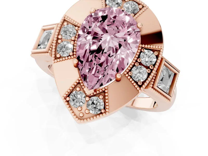 Pear-Shaped Milgrain Sectioned Halo Engagement Ring Setting for a Fancy Pink Lab-Grown Diamond | Rose Gold