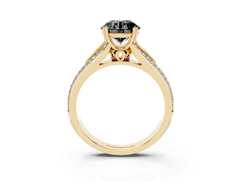 Round Pavé Split Shank Engagement Ring Setting for a Black Center | Double Claw Prongs | Yellow Gold