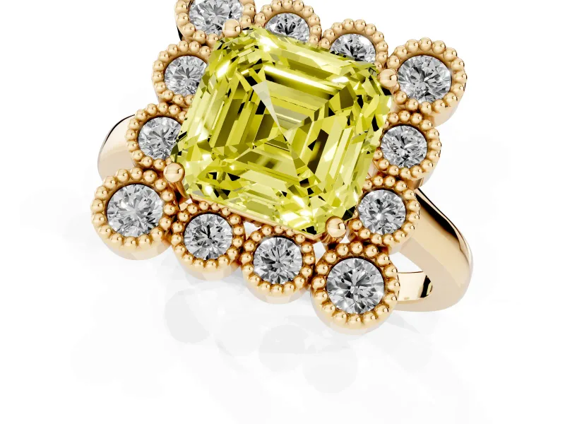 Asscher Cut Halo Engagement Ring Setting for a Fancy Yellow Lab-Grown Diamond | Yellow Gold - Design NV-24775