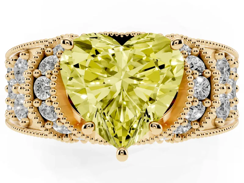 Heart-Shaped Vintage Pave Engagement Ring Setting for a Fancy Yellow Lab-Grown Diamond | Milgrain Edges | Yellow Gold