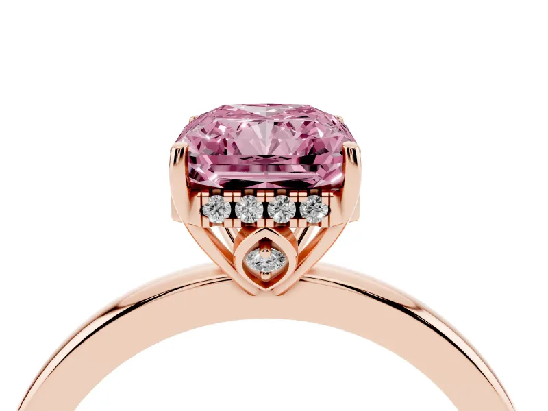 Radiant Cut Engagement Ring Setting for a Fancy Pink Lab-Grown Diamond | Hidden Halo | Rose Gold