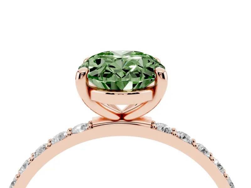 Oval Pave Solitaire Engagement Ring Setting for a Fancy Green Lab-Grown Diamond | Pave Shoulders | Rose Gold