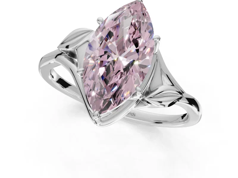 Marquise Leaf Bypass Solitaire Engagement Ring Setting for a Fancy Pink Lab-Grown Diamond | Sterling Silver
