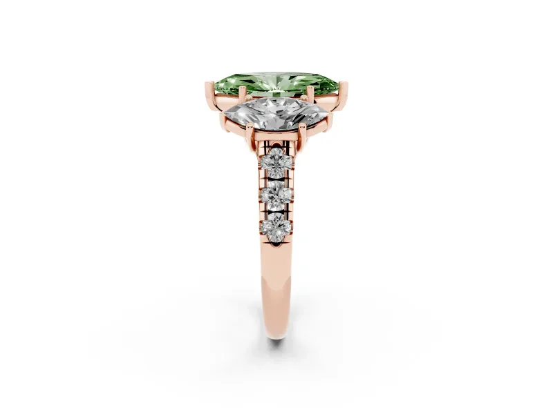 Marquise Three Stone Engagement Ring Setting for a Fancy Green Lab-Grown Diamond | Accented Shoulders | Rose Gold