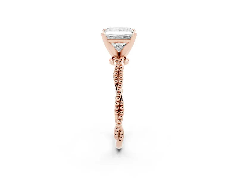 Princess Cut Twisted Solitaire Engagement Ring Setting | Beaded Twist Band | Rose Gold