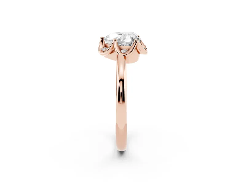 Heart-Shaped Scalloped Petal Halo Engagement Ring Setting | Plain Band | Rose Gold