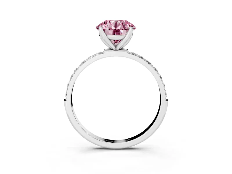 Round Pave Engagement Ring Setting for a Fancy Pink Lab-Grown Diamond | Slim Band | Platinum