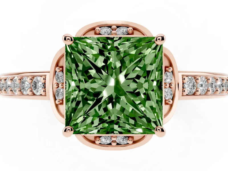 Princess Cut Floral Pavé Engagement Ring Setting for a Fancy Green Lab-Grown Diamond | Rose Gold