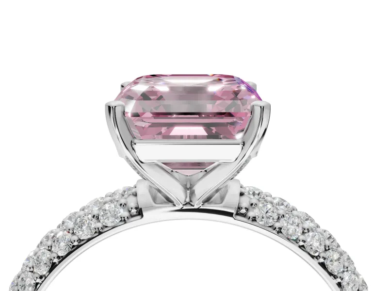 Asscher Cut Domed Pavé Engagement Ring Setting for a Fancy Pink Lab-Grown Diamond | Platinum