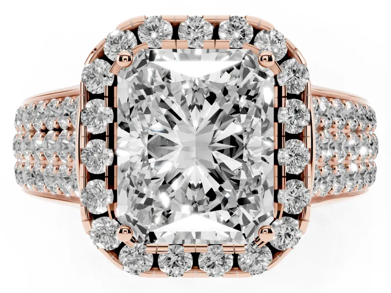 Radiant Cut Pavé Engagement Ring Setting | Wide Three-Row Band | Rose Gold