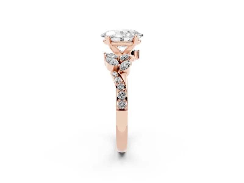 Oval Floral Engagement Ring Setting | Marquise Side Stones | Rose Gold