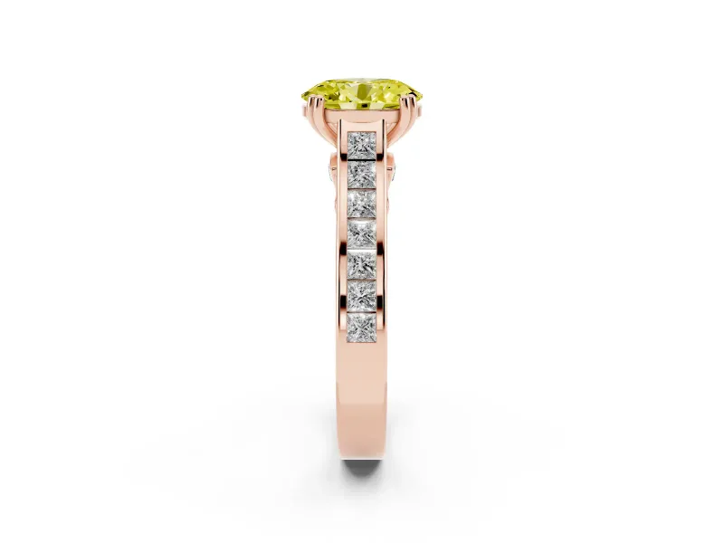 Oval Cathedral Channel Set Engagement Ring Setting for a Fancy Yellow Lab-Grown Diamond | Double Claw Prongs | Rose Gold