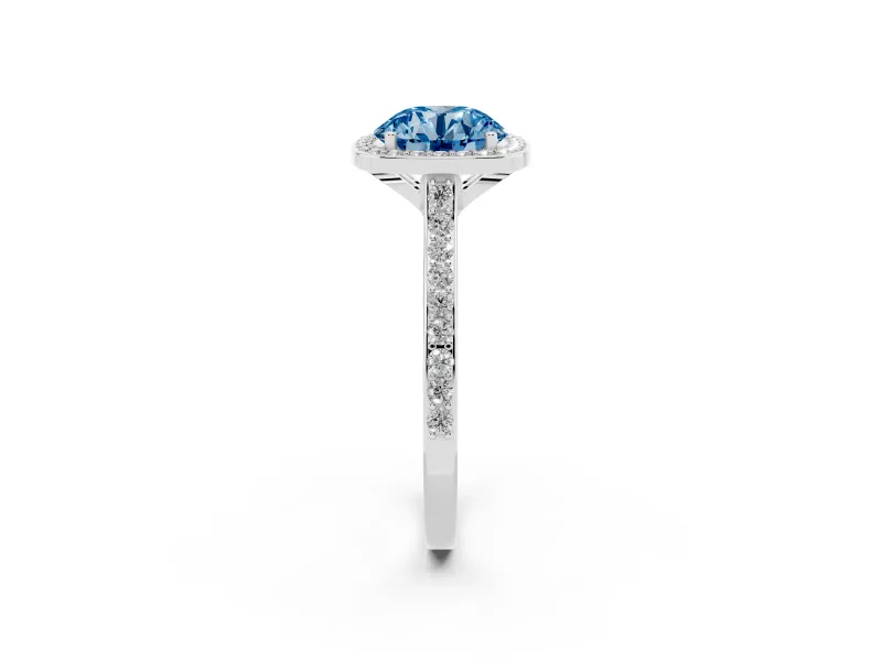 Round Halo Engagement Ring Setting for a Fancy Blue Lab-Grown Diamond | Platinum - Design NV-24729