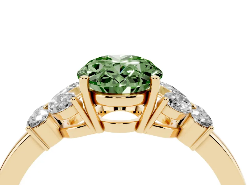 Oval Petal Engagement Ring Setting for a Fancy Green Lab-Grown Diamond | Yellow Gold