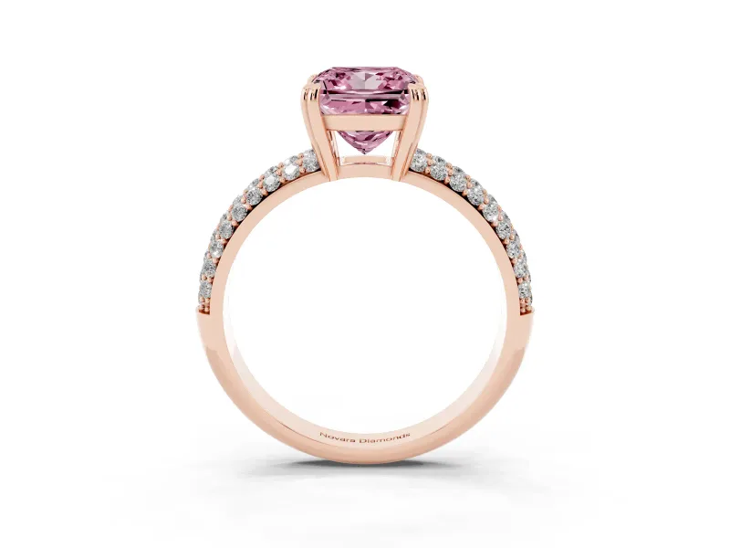 Princess Cut Three Row Pave Engagement Ring Setting for a Fancy Pink Lab-Grown Diamond | Rose Gold