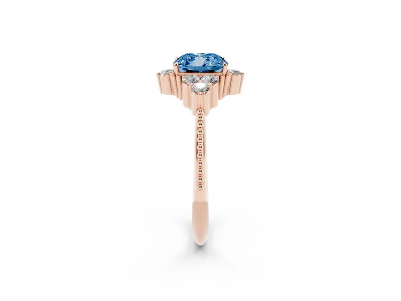 Cushion Cut Cluster Engagement Ring Setting for a Fancy Blue Lab-Grown Diamond | Rose Gold