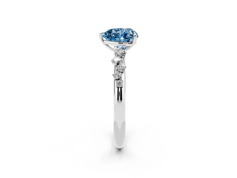 Fancy Blue Heart Cut Diamond Cluster Solitaire Ring Set in Silver with Prong Setting