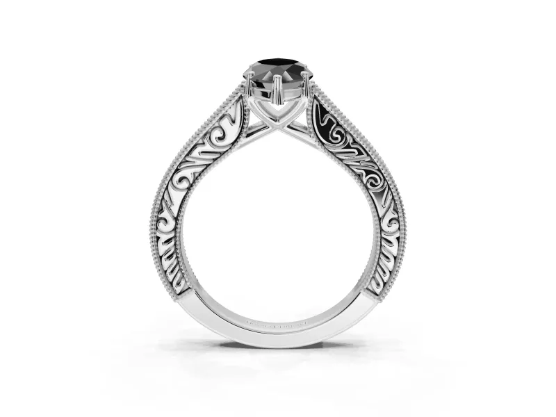 Marquise Vintage Pavé Engagement Ring Setting for a Black Center | White Gold