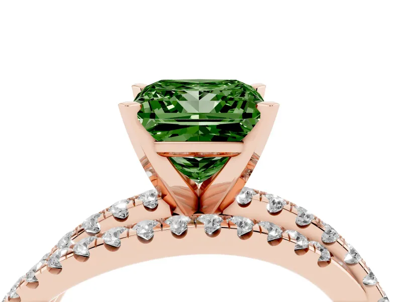 Princess Cut Twisted Pavé Engagement Ring Setting for a Fancy Green Lab-Grown Diamond | Rose Gold