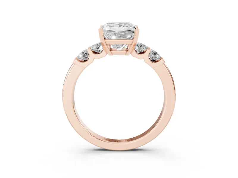 Princess Cut Five Stone Engagement Ring Setting | Prong-Set Side Stones | Rose Gold