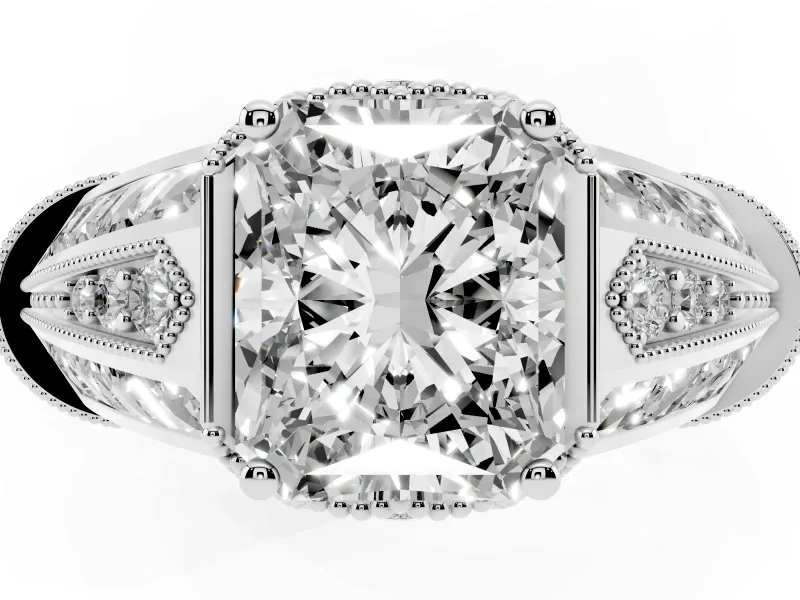 Radiant Cut Diamond Vintage-Inspired Milgrain Ring Set in Silver with Accent Split Shank