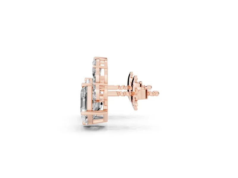 Asscher and Marquise Lab-Grown Diamond Cluster Stud Earrings | Marquise Leaf Spray | Rose Gold