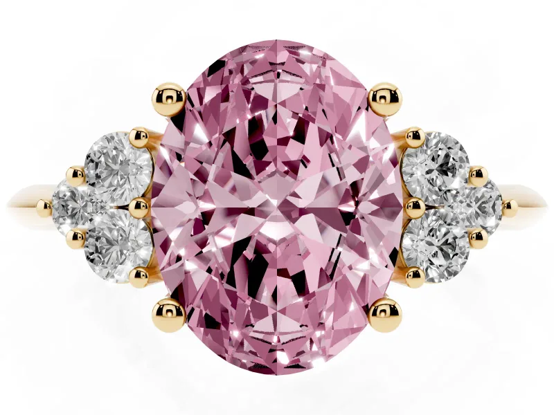 Oval Cluster Accent Engagement Ring Setting for a Fancy Pink Lab-Grown Diamond | Yellow Gold