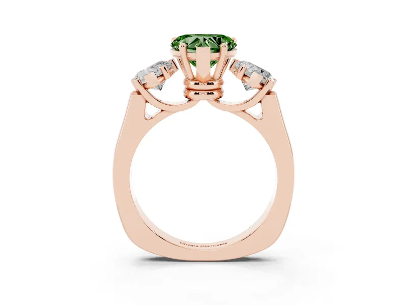 Heart-Shaped Three Stone Engagement Ring Setting for a Fancy Green Lab-Grown Diamond | Plain Squared Band | Rose Gold