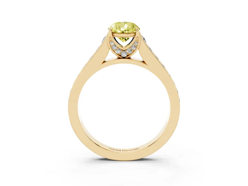 Pear-Shaped Graduated Pavé Engagement Ring Setting for a Fancy Yellow Lab-Grown Diamond | Yellow Gold