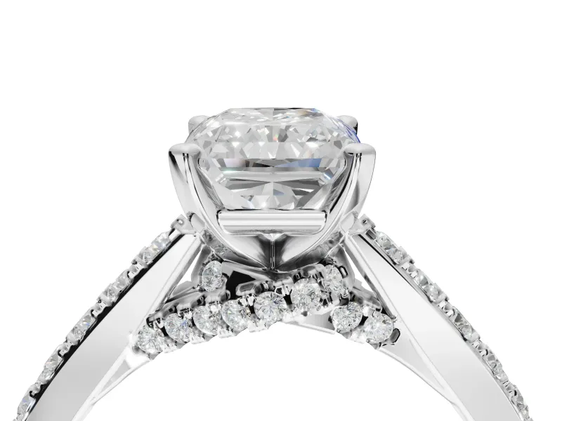 Radiant Cut Pavé Solitaire Engagement Ring Setting | Crossover Gallery | White Gold