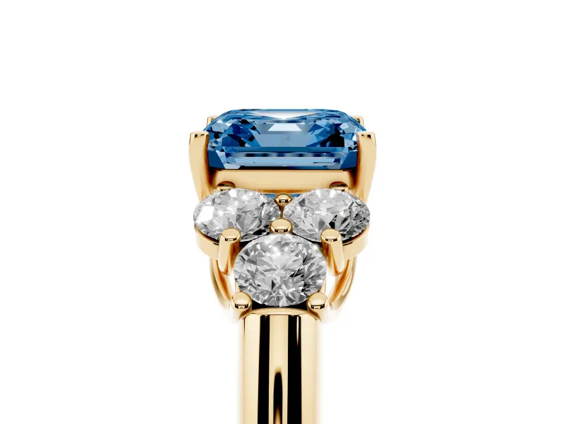 Asscher Cut Side Stone Engagement Ring Setting for a Fancy Blue Lab-Grown Diamond | Yellow Gold