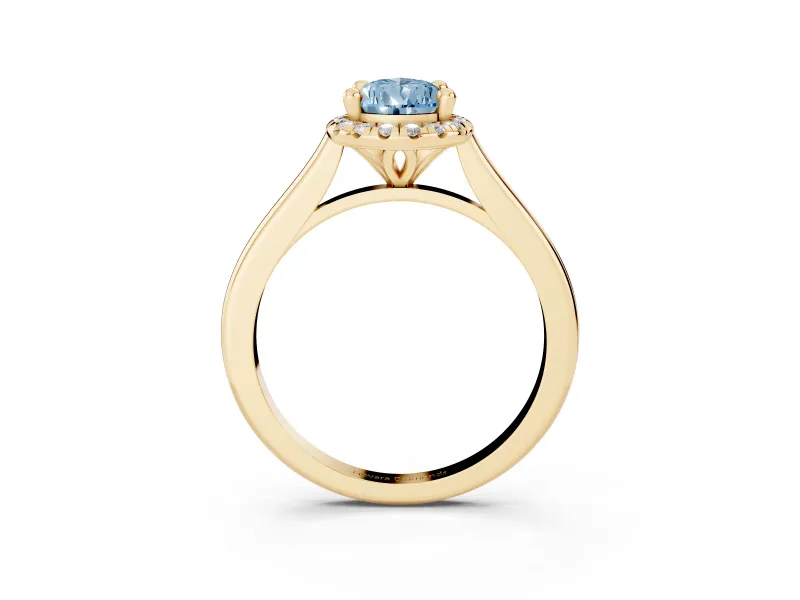 Pear-Shaped Halo Engagement Ring Setting for a Fancy Blue Lab-Grown Diamond | Plain Polished Band | Yellow Gold