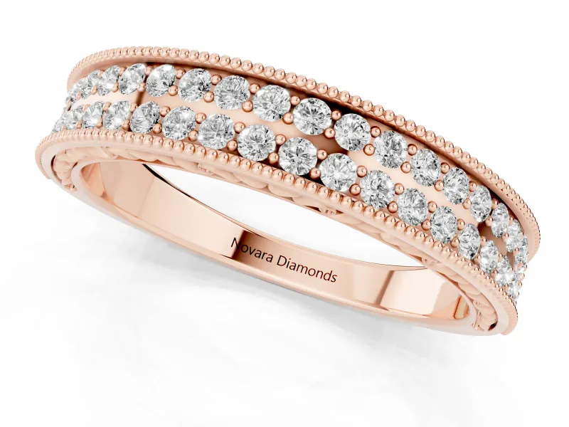 Round Diamond Pavé Eternity Band Set in Rose gold with Milgrain Edge