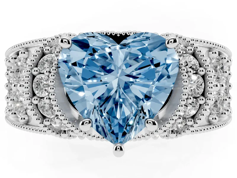 Heart-Shaped Vintage Pave Engagement Ring Setting for a Fancy Blue Lab-Grown Diamond | Milgrain Edges | Platinum
