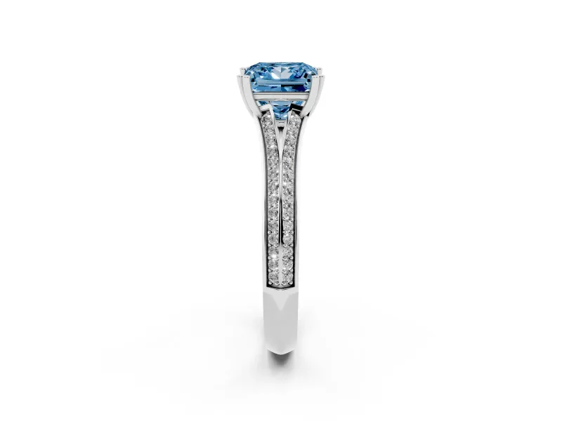 Princess Cut Pave Split Shank Engagement Ring Setting for a Fancy Blue Lab-Grown Diamond | Double Claw Prongs | Platinum