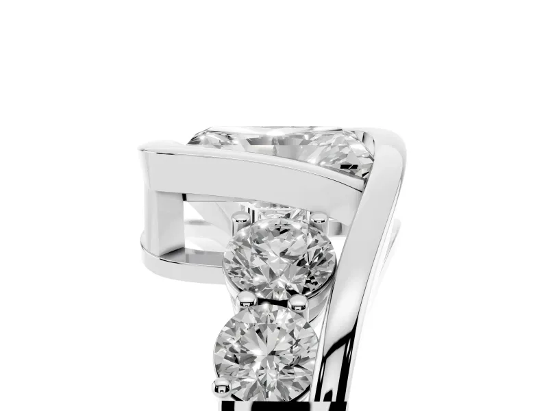 Radiant Cut Diamond Bezel Bypass Ring Set in Silver with Round Accents