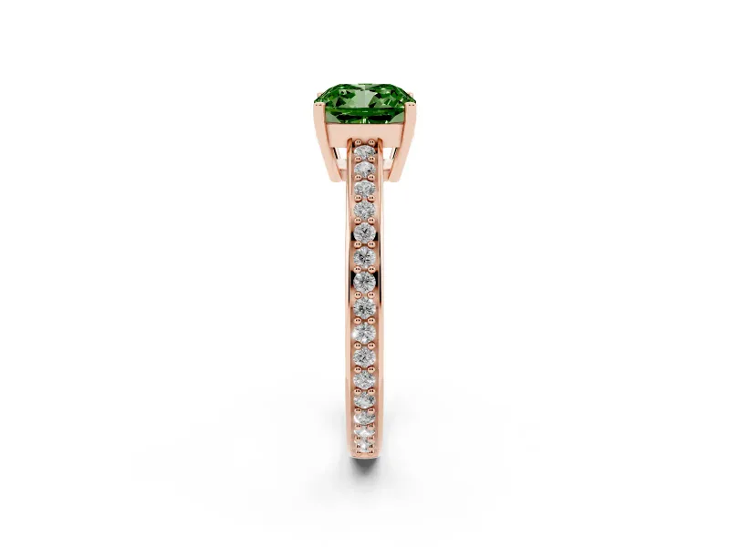 Cushion Cut Pave Solitaire Engagement Ring Setting for a Fancy Green Lab-Grown Diamond | Accented Basket | Rose Gold