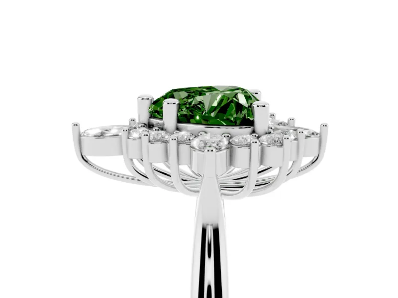 Fancy Green Heart Cut Diamond Cluster Halo Ring Set in Platinum with Marquise and Round Accents
