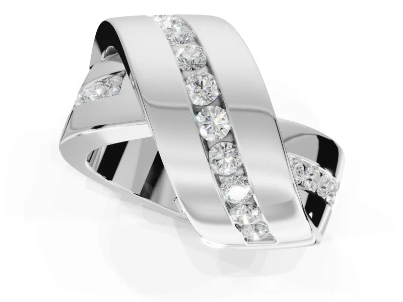 Round Lab-Grown Diamond Channel Set Crossover Wedding Band | Wide Strands | White Gold