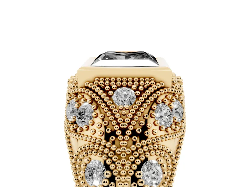 Fancy Black Princess Cut Diamond Bezel Ring Set in Yellow gold with Milgrain Accent Band