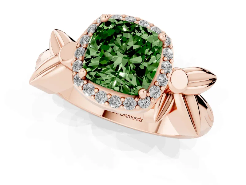 Cushion Cut Floral Halo Engagement Ring Setting for a Fancy Green Lab-Grown Diamond | Rose Gold