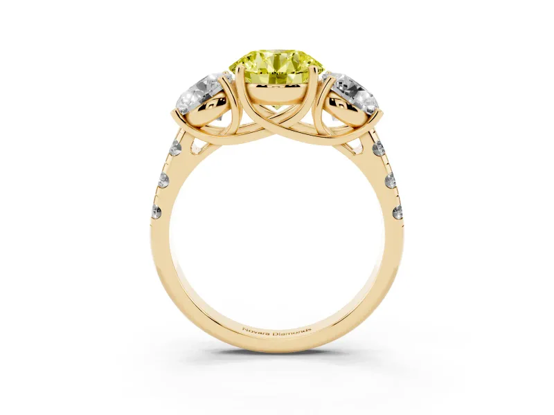 Round Three Stone Engagement Ring Setting for a Fancy Yellow Lab-Grown Diamond | Accented Shoulders | Yellow Gold