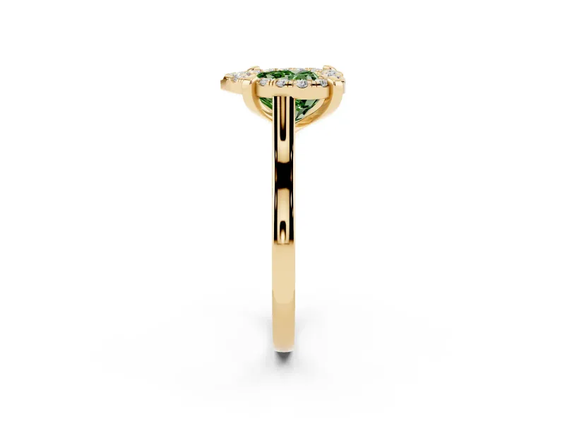 Heart-Shaped Claw Corner Halo Engagement Ring Setting for a Fancy Green Lab-Grown Diamond | Plain Band | Yellow Gold