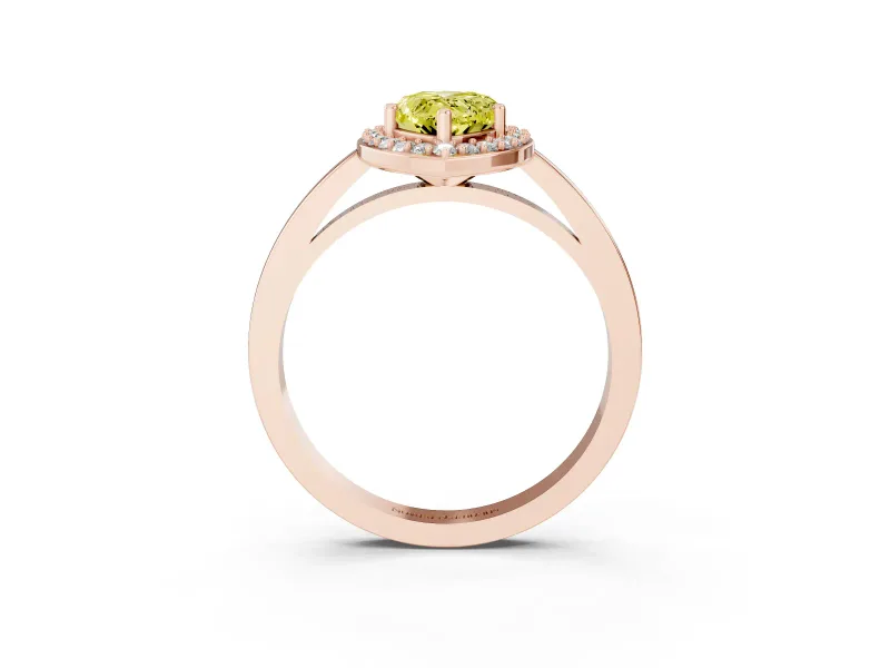 Fancy Yellow Pear Cut Diamond Halo Ring Set in Rose gold with Solitaire Band and Prong Setting