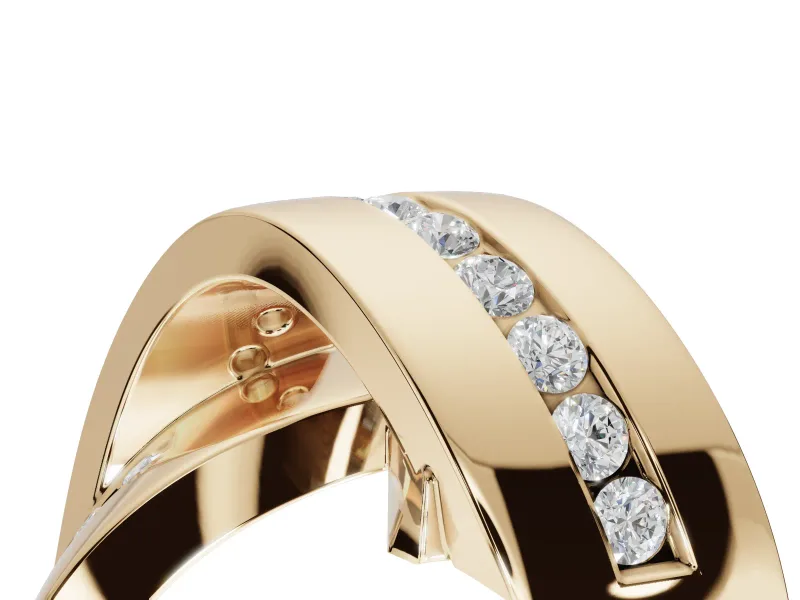 Round Lab-Grown Diamond Channel Set Crossover Wedding Band | Wide Strands | Yellow Gold