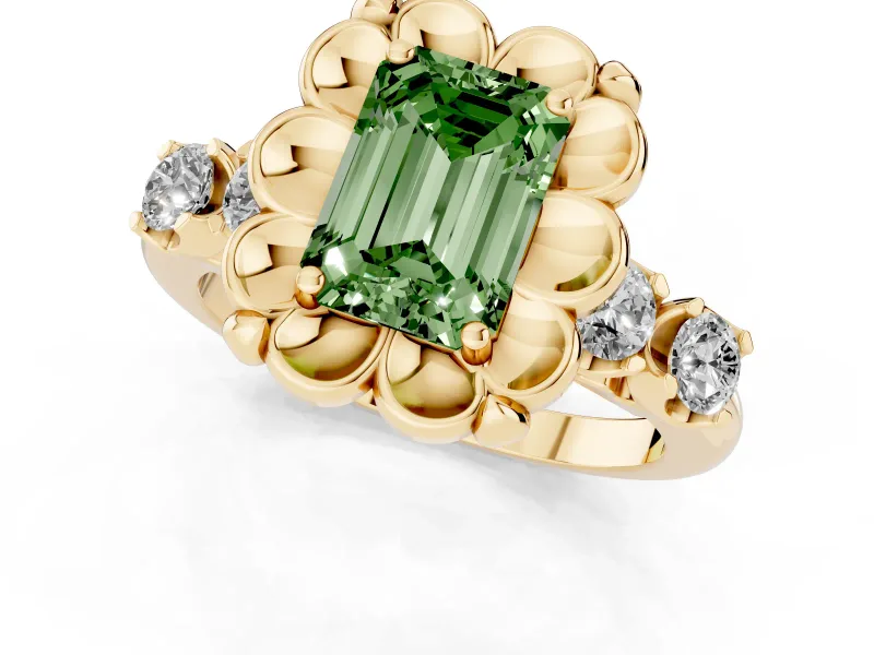 Emerald Cut Floral Engagement Ring Setting for a Fancy Green Lab-Grown Diamond | Petal Frame | Yellow Gold